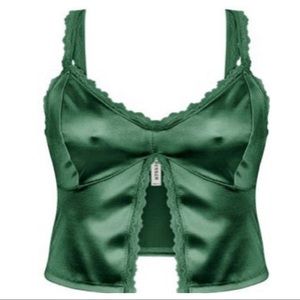 Green satin open front crop